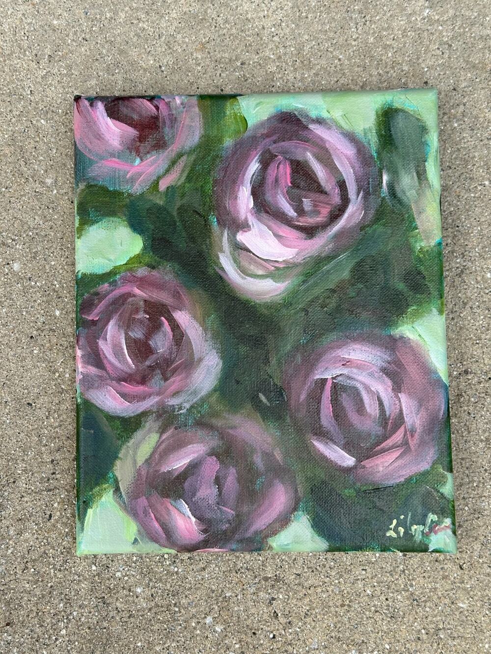 OOAK Original Acrylic Floral Wall Art Canvas Painting Signed Unframed 8X10 in